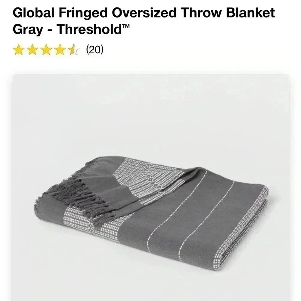 NWT Global Fringed Oversized Throw Blanket Gray - Threshold‎